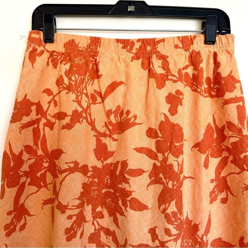 Orvis Linen Blend Orange Floral Elastic Waist Maxi Skirt Women’s Size Medium - Picture 4 of 9